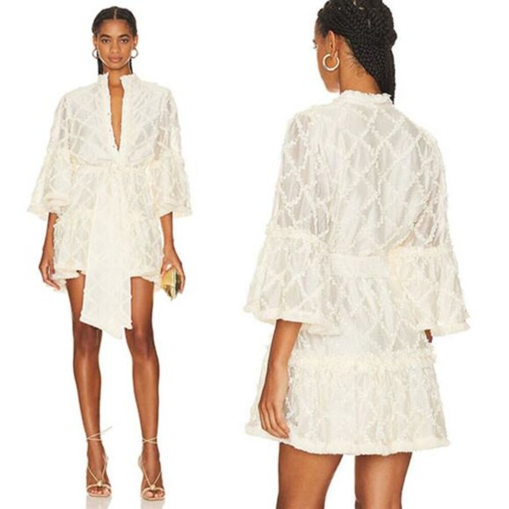 NWT Alexis Audrey Button Front Ruffle Design Mini Dress Cream Size: Medium